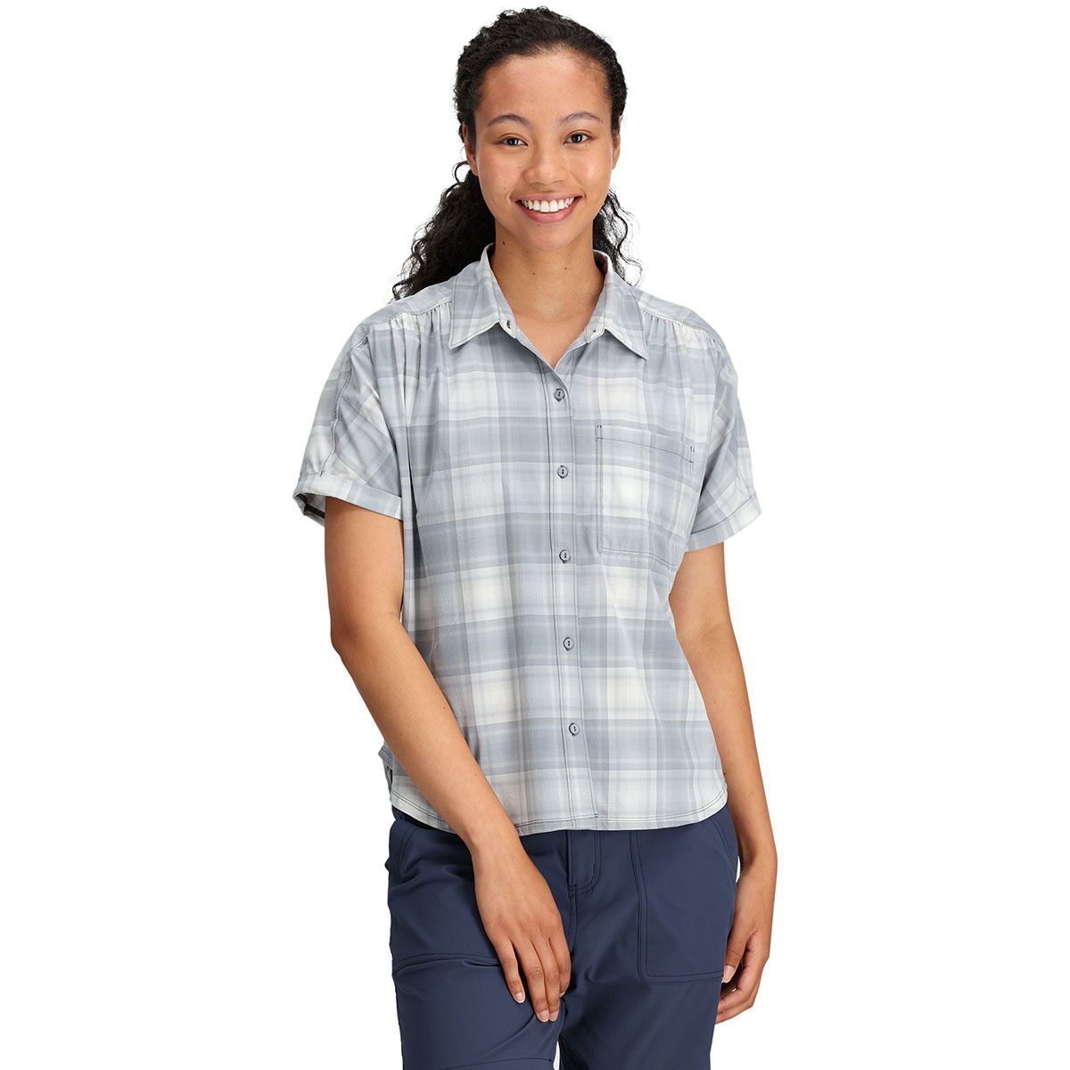 Outdoor Research Astroman Short-Sleeve Sun Shirt - Women's Slate Plaid, XXL