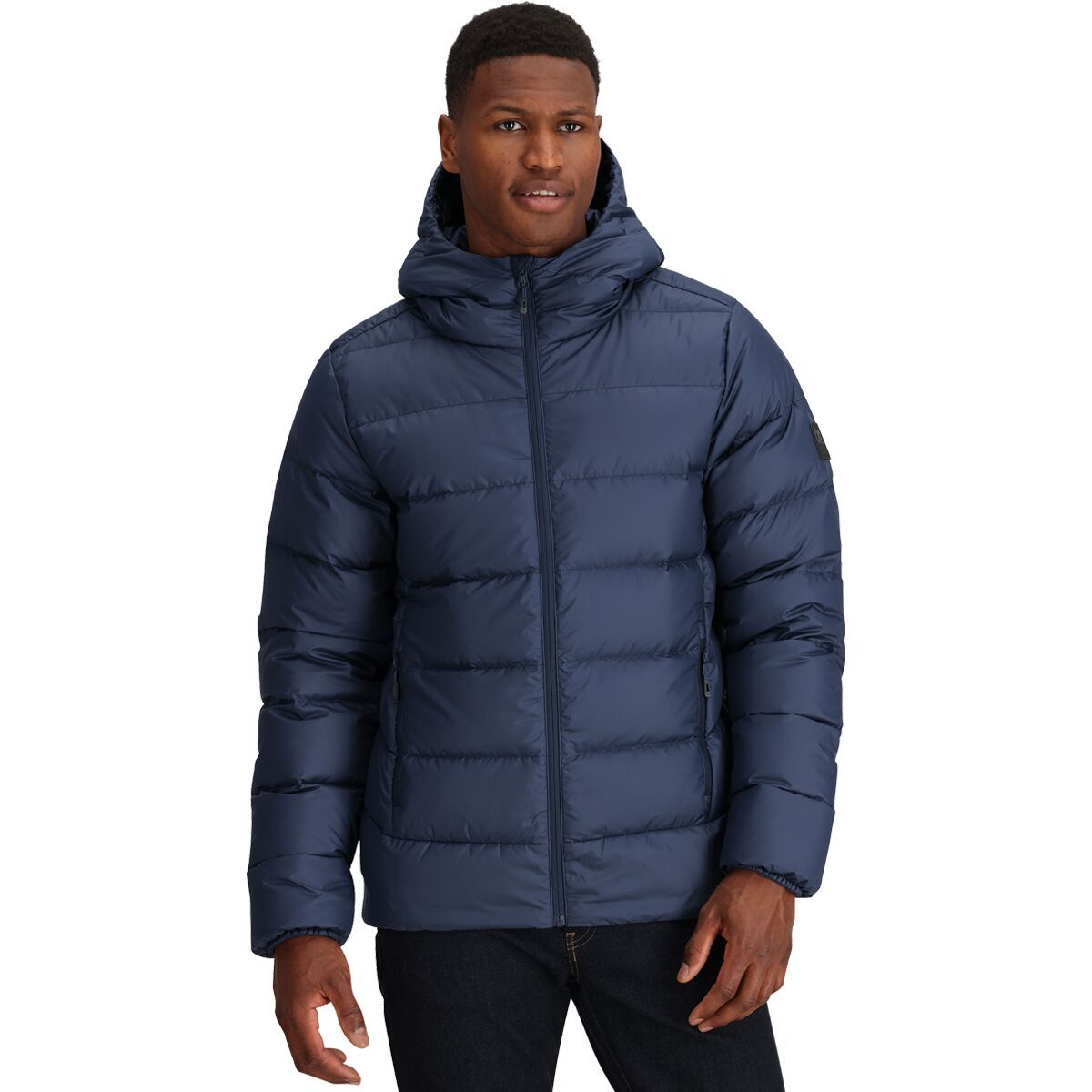 Image of Outdoor Research Coldfront Down Hooded Jacket - Men's Navy, 3XL
