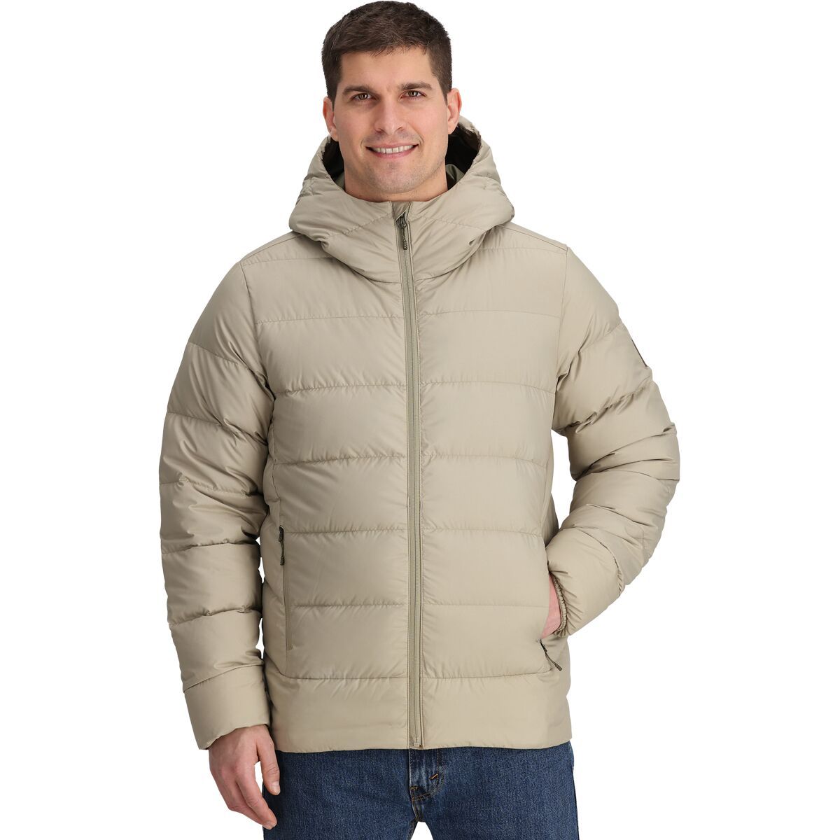Image of Outdoor Research Coldfront Down Hooded Jacket - Men's Pro Khaki, M