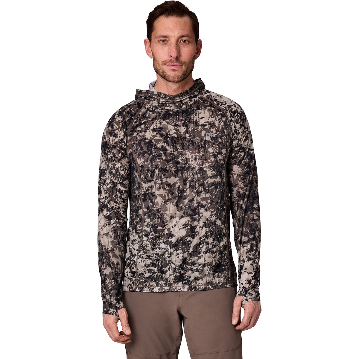 Image of Outdoor Research Echo Hooded Long-Sleeve Shirt - Men's Gravel Whiteout Print, XXL