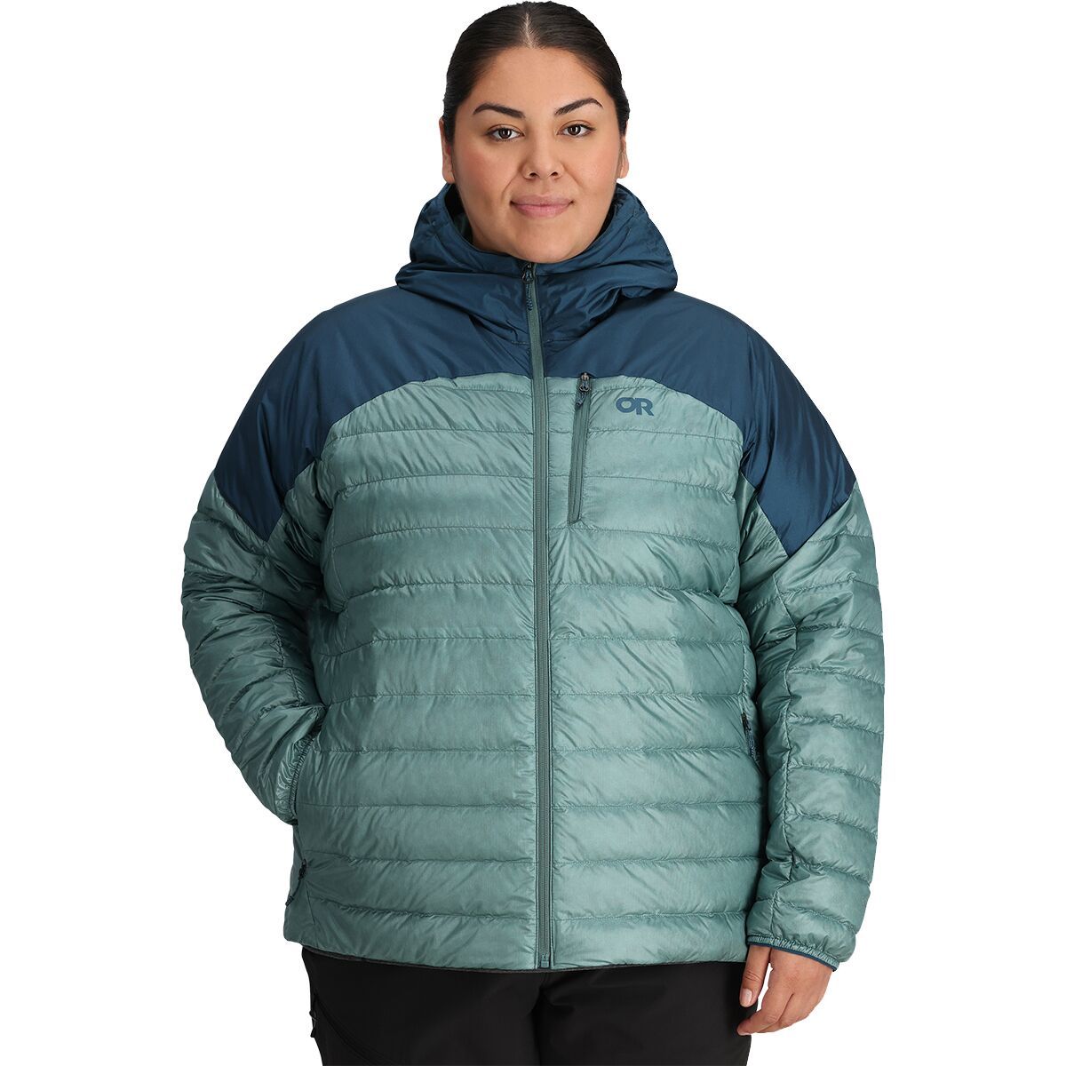 Outdoor Research Helium Down Hoodie - Plus - Women's Neptune/Harbor, 2X
