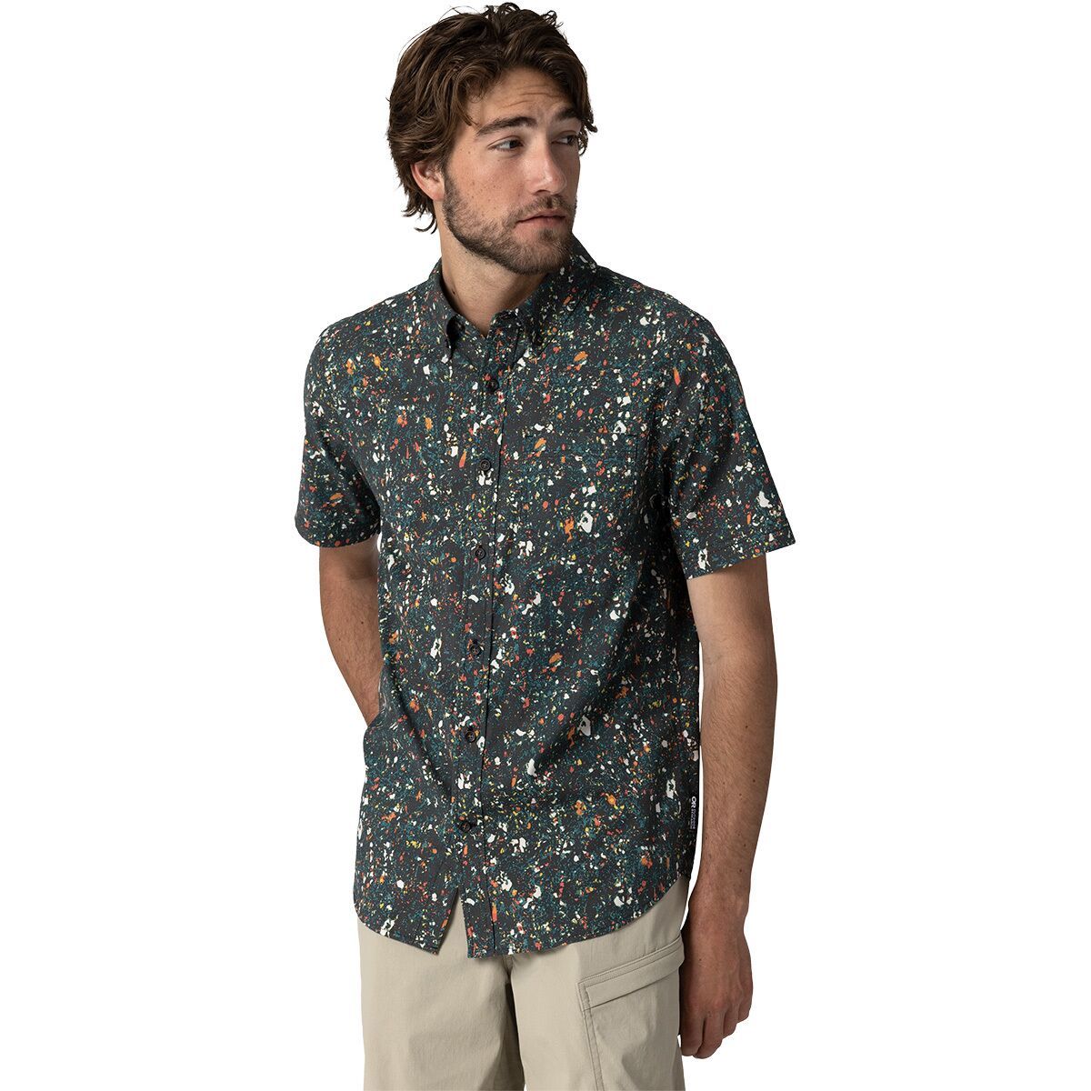 Image of Outdoor Research Rooftop Short-Sleeve Shirt - Men's Black Creekside Print, S