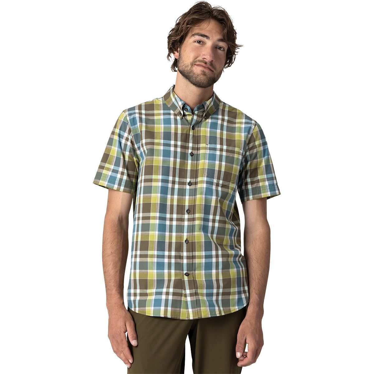 Image of Outdoor Research Rooftop Short-Sleeve Shirt - Men's Dark Olive Plaid, L