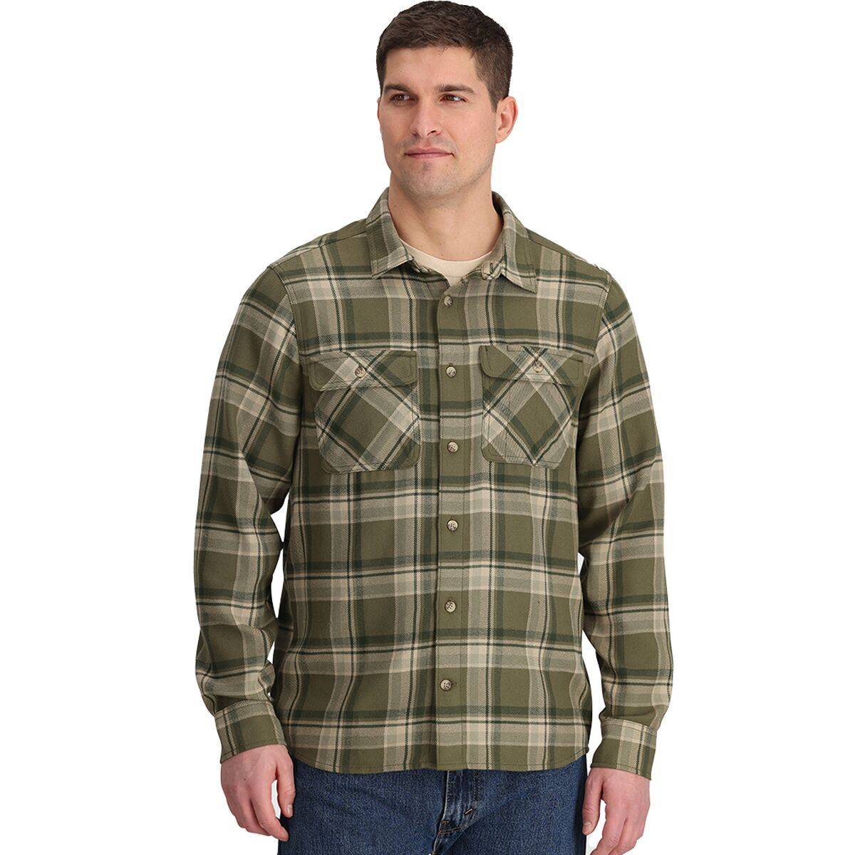 Image of Outdoor Research Feedback Flannel Twill Shirt - Men's Ranger Green Plaid, L