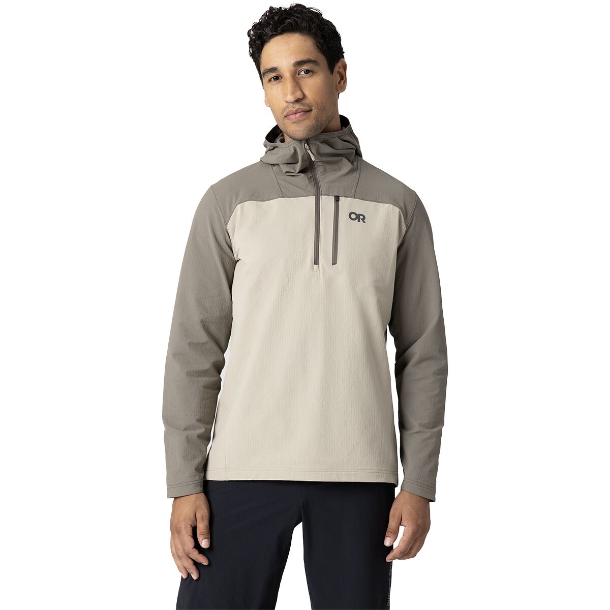 Image of Outdoor Research Freewheel 1/2-Zip Hoodie - Men's Pro Khaki/Gravel, M