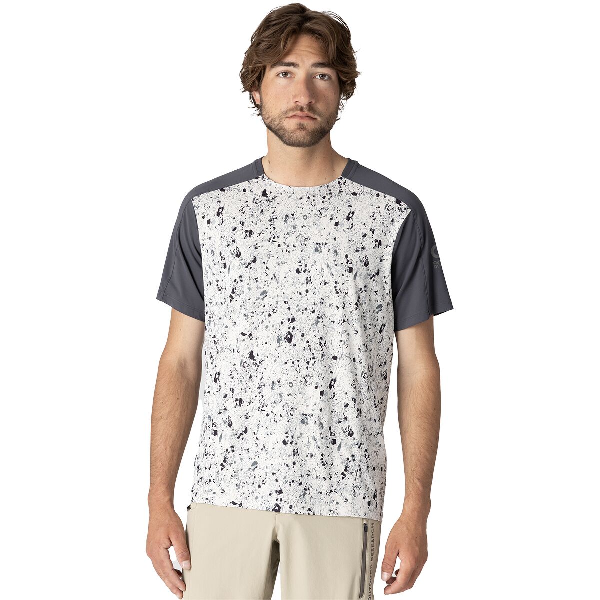 Image of Outdoor Research Freewheel Short-Sleeve Jersey - Men's Storm/Oyster Creekside Print, XL