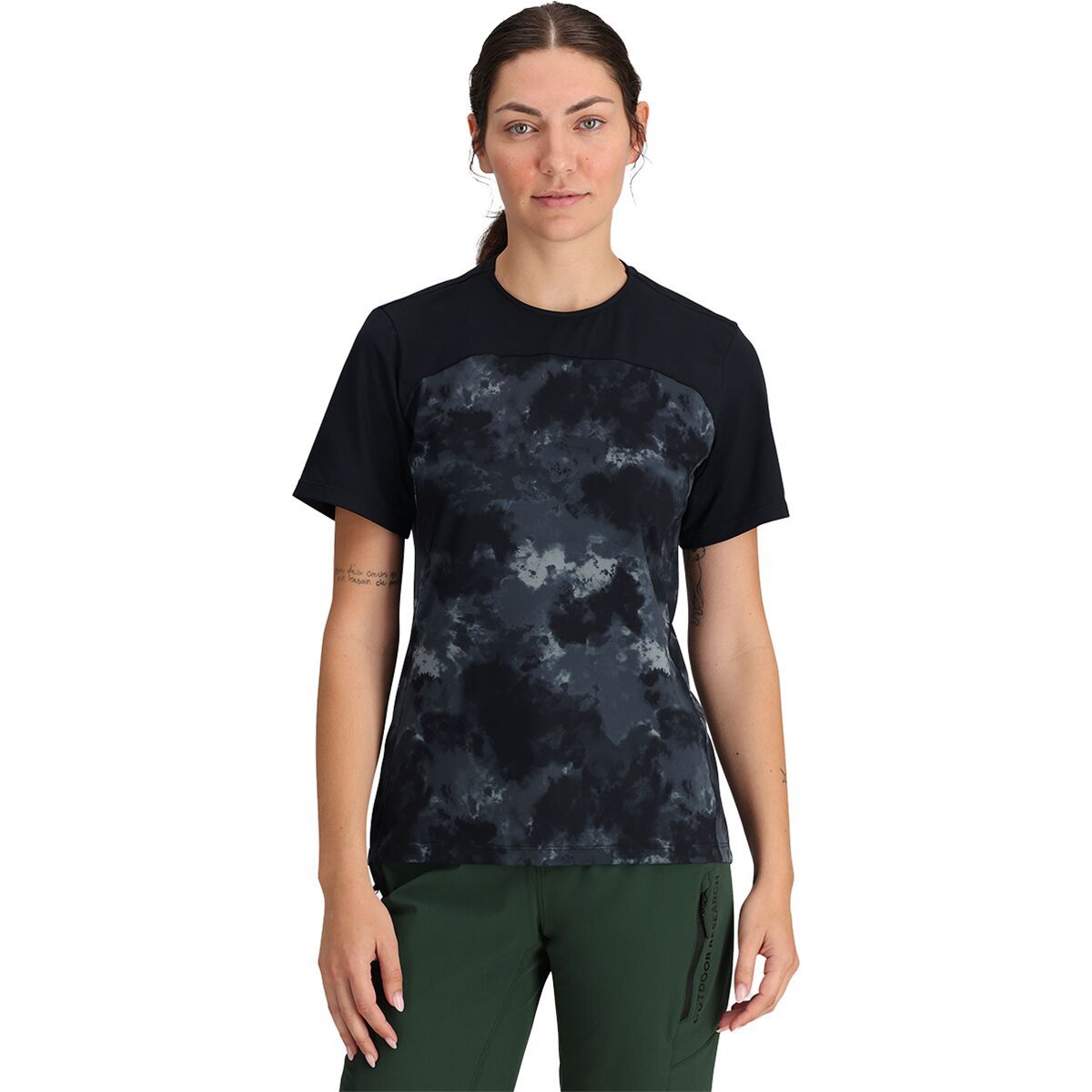 Image of Outdoor Research Freewheel Short-Sleeve Jersey - Women's Black Cloud Scape/Black, M