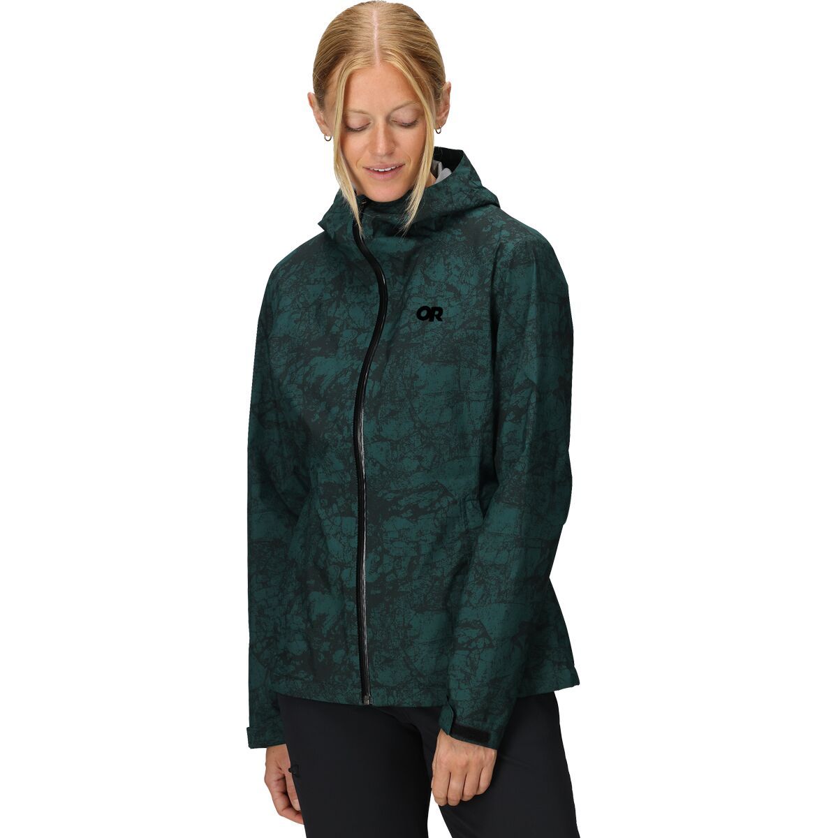 Image of Outdoor Research Stratoburst Stretch Rain Jacket - Women's Douglas Fir Print, XS