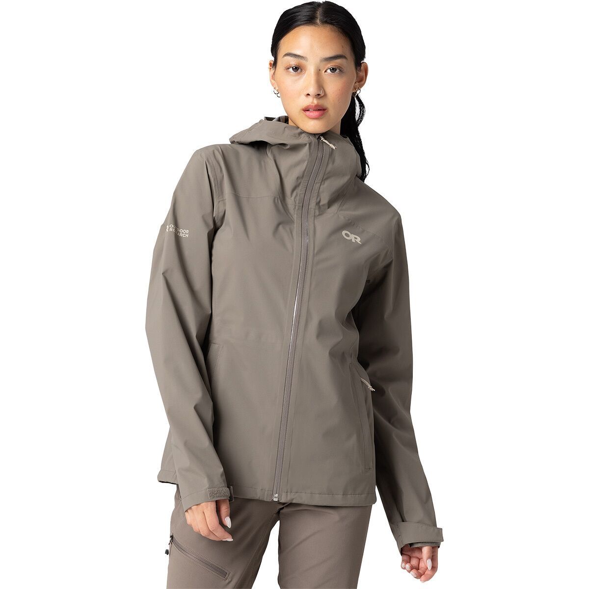 Image of Outdoor Research Stratoburst Stretch Rain Jacket - Women's Gravel, S