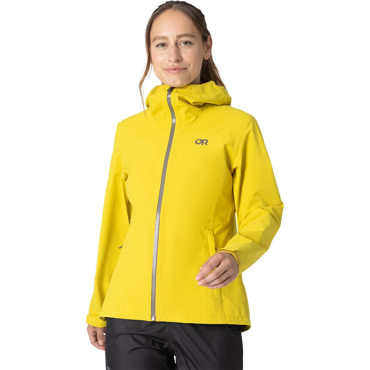 Image of Outdoor Research Stratoburst Stretch Rain Jacket - Women's Yellow-poplar, M