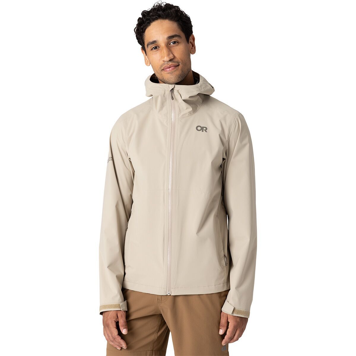 Image of Outdoor Research Stratoburst Stretch Rain Jacket - Men's Pro Khaki, M