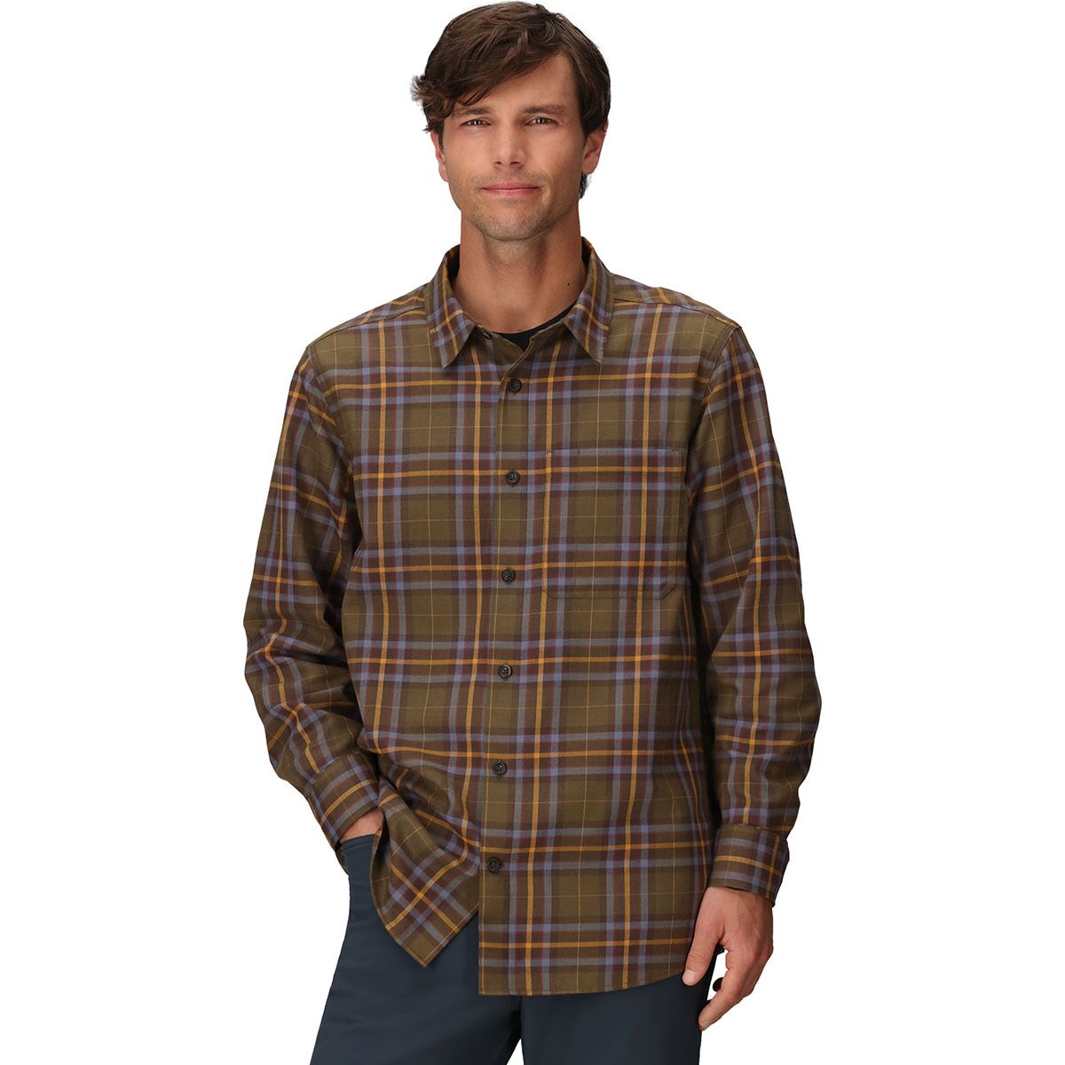 Image of Outdoor Research Ravenna Flannel Shirt - Men's Dark Olive Plaid, S