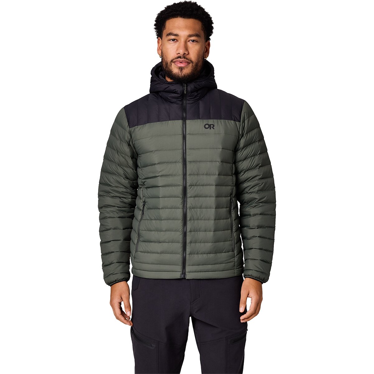 Image of Outdoor Research Transcendent Down Hoodie - Men's Dark Laurel/Black, XXL