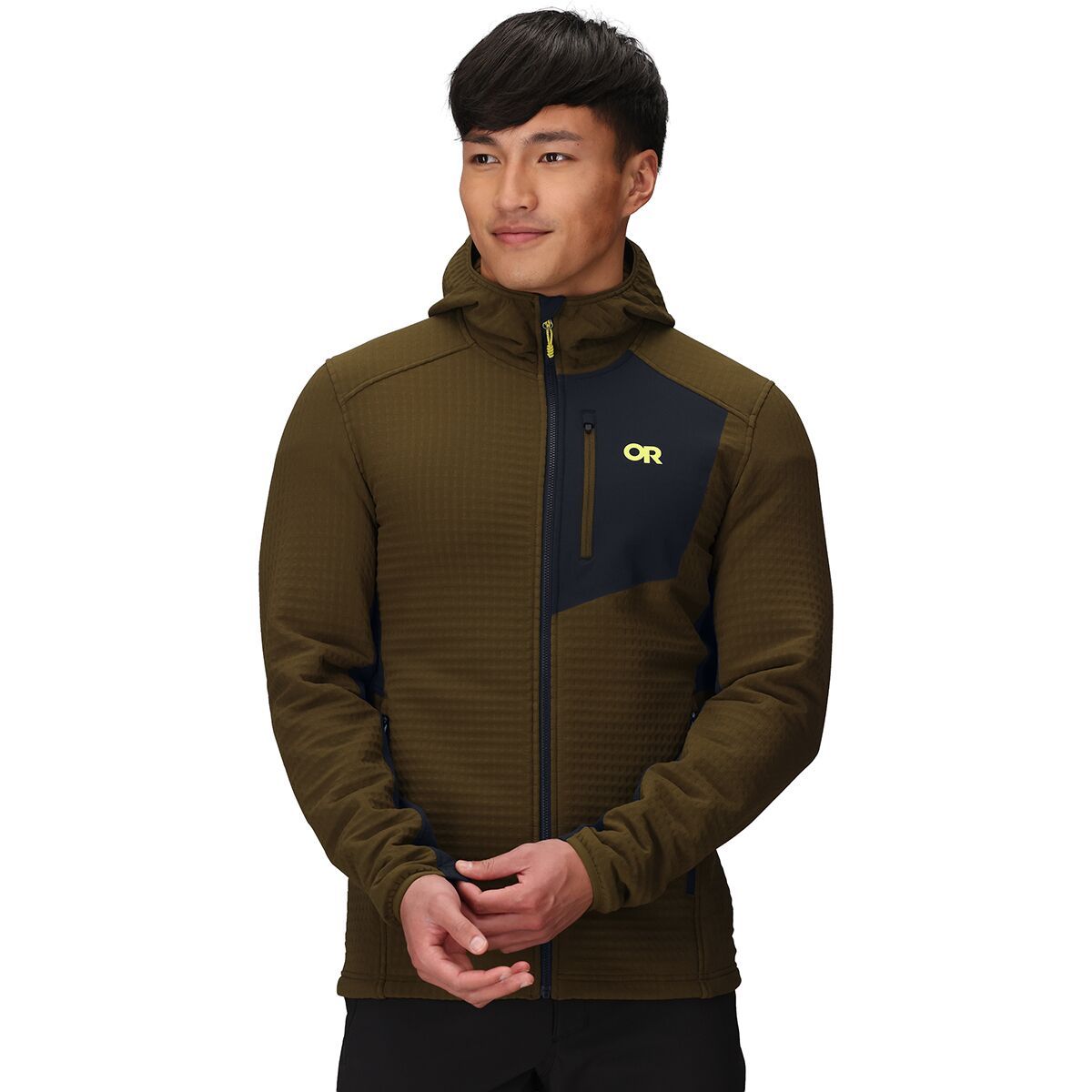 Image of Outdoor Research Vigor Plus Fleece Hoodie - Men's Dark Olive/Black, L