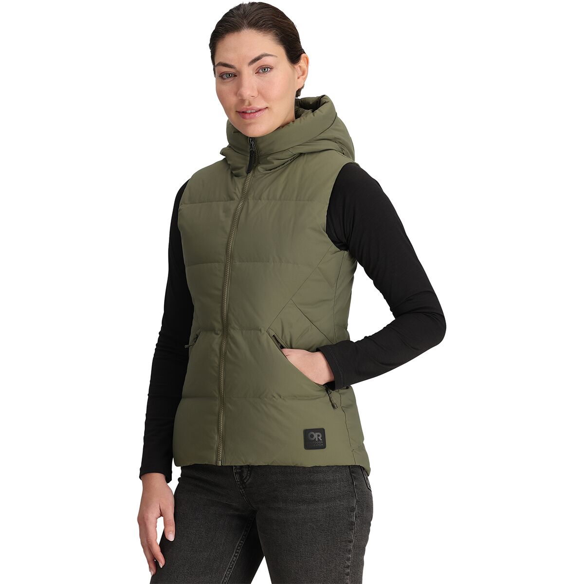 Image of Outdoor Research Coze Hooded Down Vest - Women's Ranger Green, XL