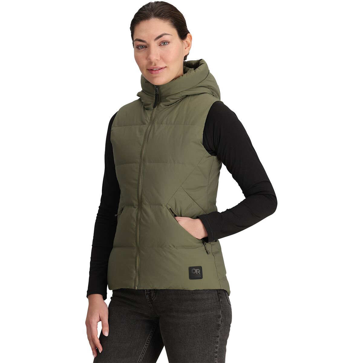 Image of Outdoor Research Coze Hooded Down Vest - Women's Ranger Green, M