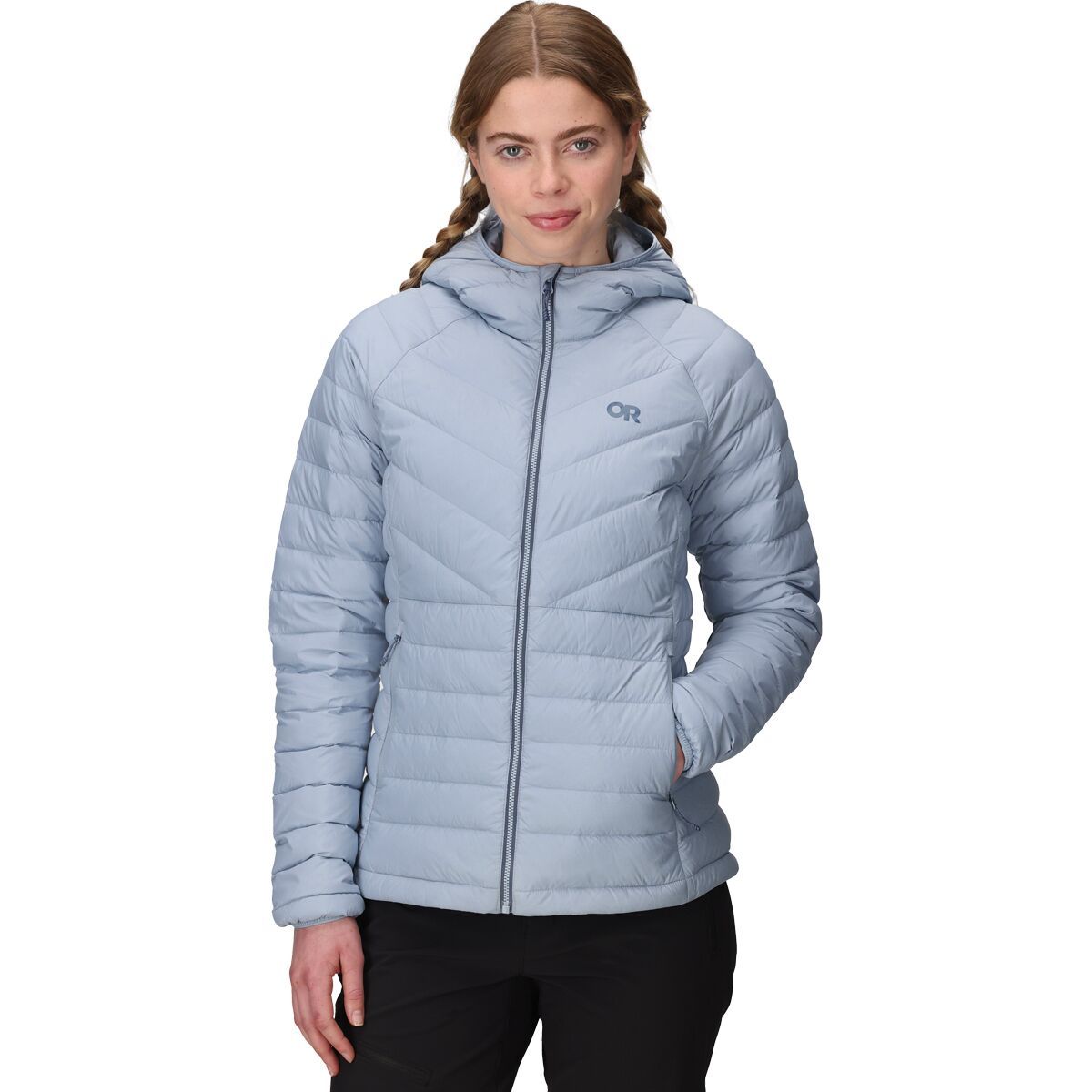 Image of Outdoor Research Transcendent Down Hooded Jacket - Women's Fjord, S