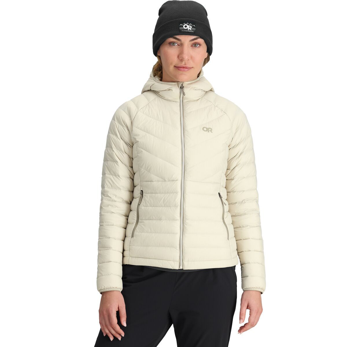 Image of Outdoor Research Transcendent Down Hooded Jacket - Women's Oyster, L