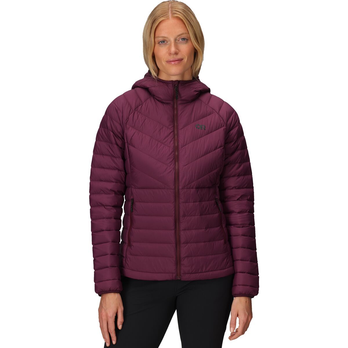Image of Outdoor Research Transcendent Down Hooded Jacket - Women's Winterberry, S