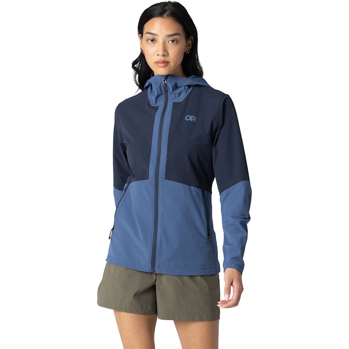 Image of Outdoor Research Ferrosi Hooded Jacket - Women's Skyline/Dark Navy, XL