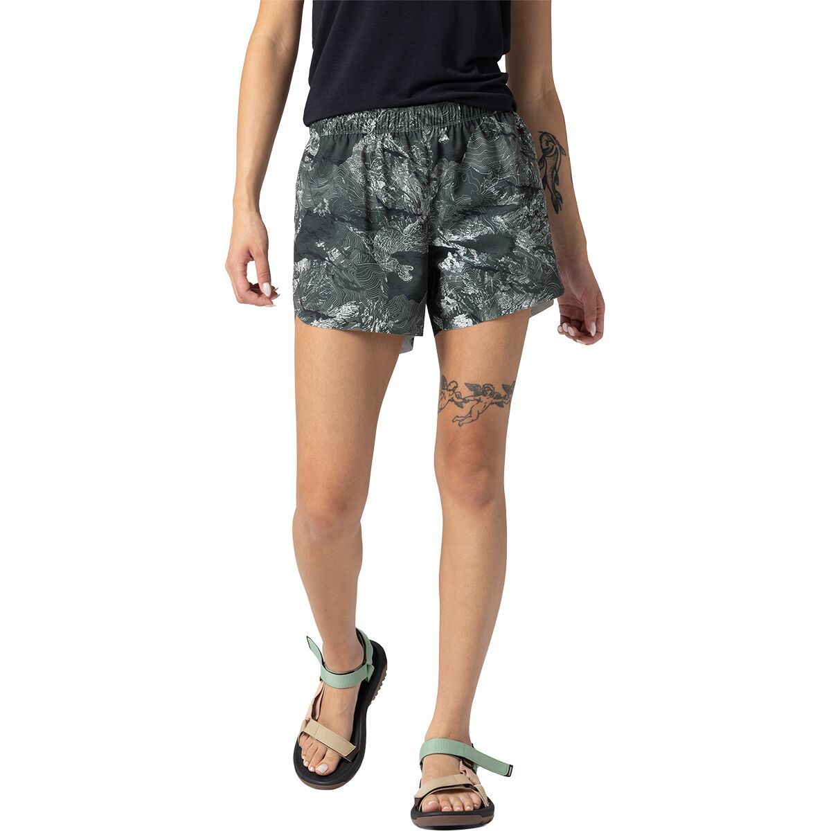 Image of Outdoor Research Swift Lite 4in Short - Women's Malachite Baker Print, M