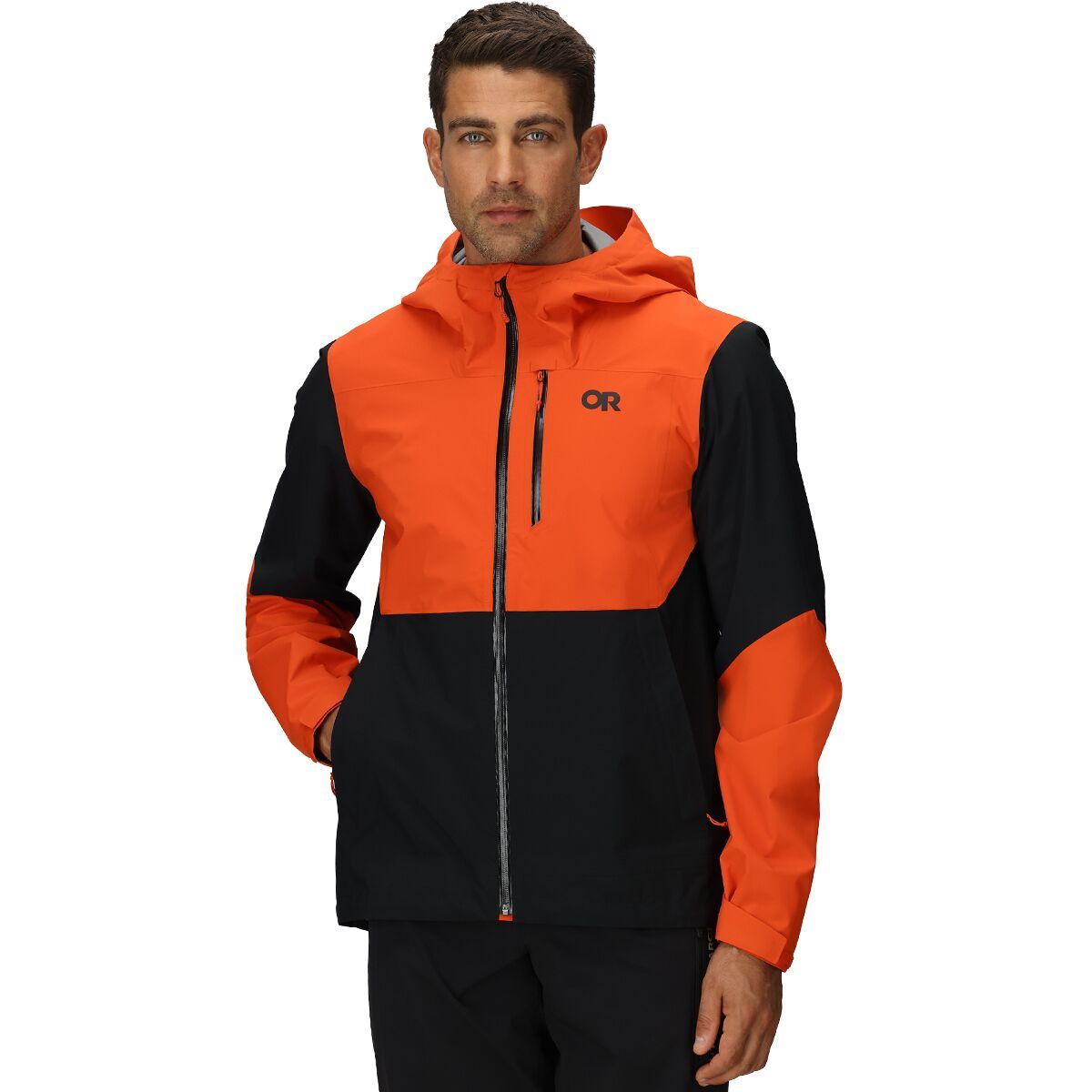 Image of Outdoor Research Freewheel Stretch Rain Jacket - Men's Spice/Black, M