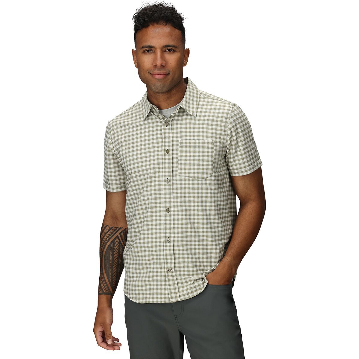 Image of Outdoor Research Blackbird Short-Sleeve Shirt - Men's Dark Olive Plaid, S