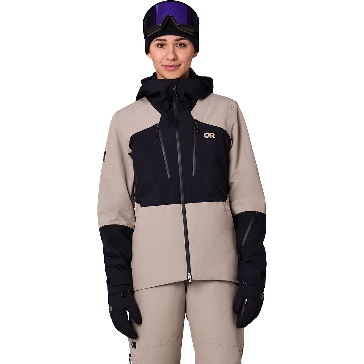 Image of Outdoor Research Powderverse Jacket - Women's Black/Pro Khaki, S