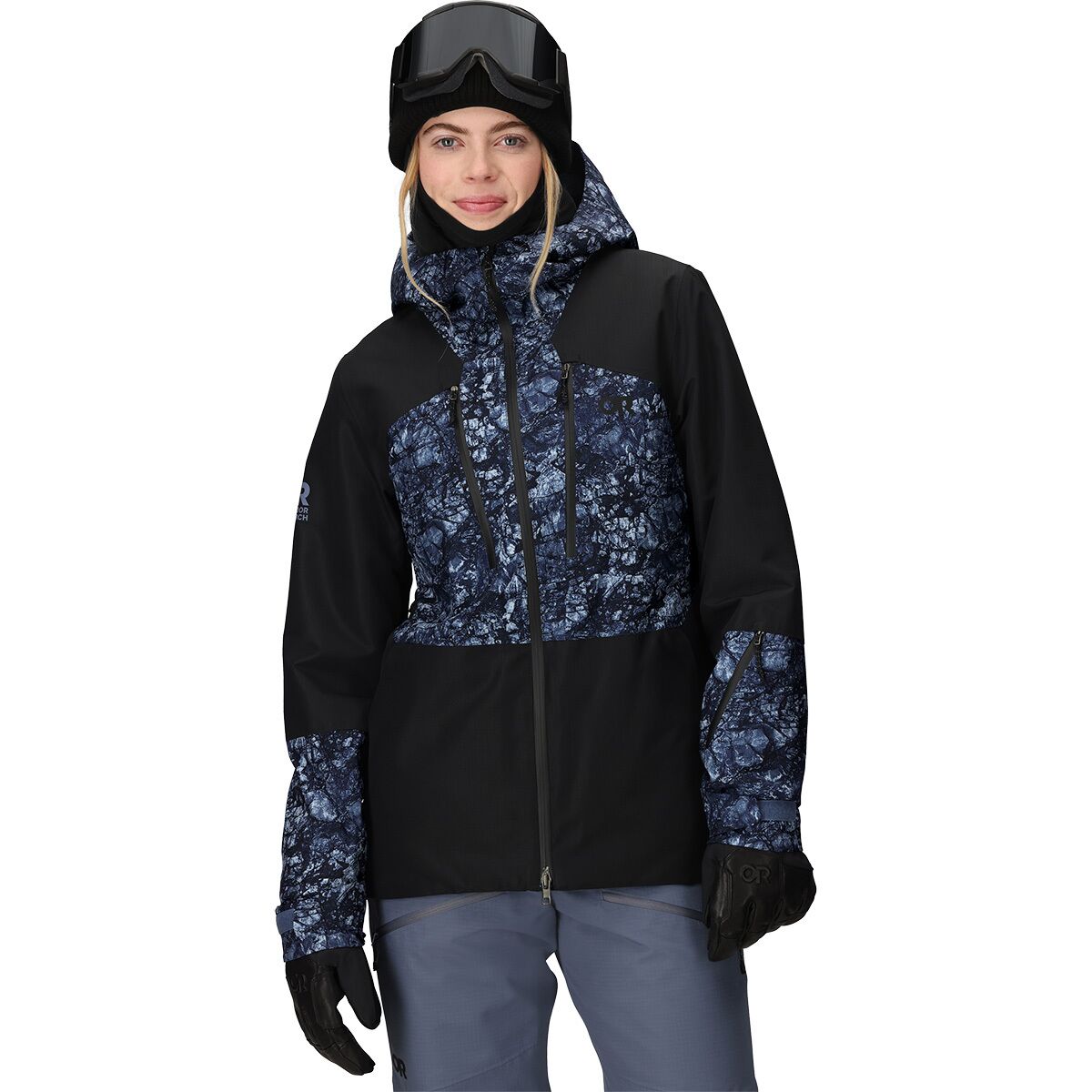 Image of Outdoor Research Powderverse Jacket - Women's Summit Granite Print/Black, S