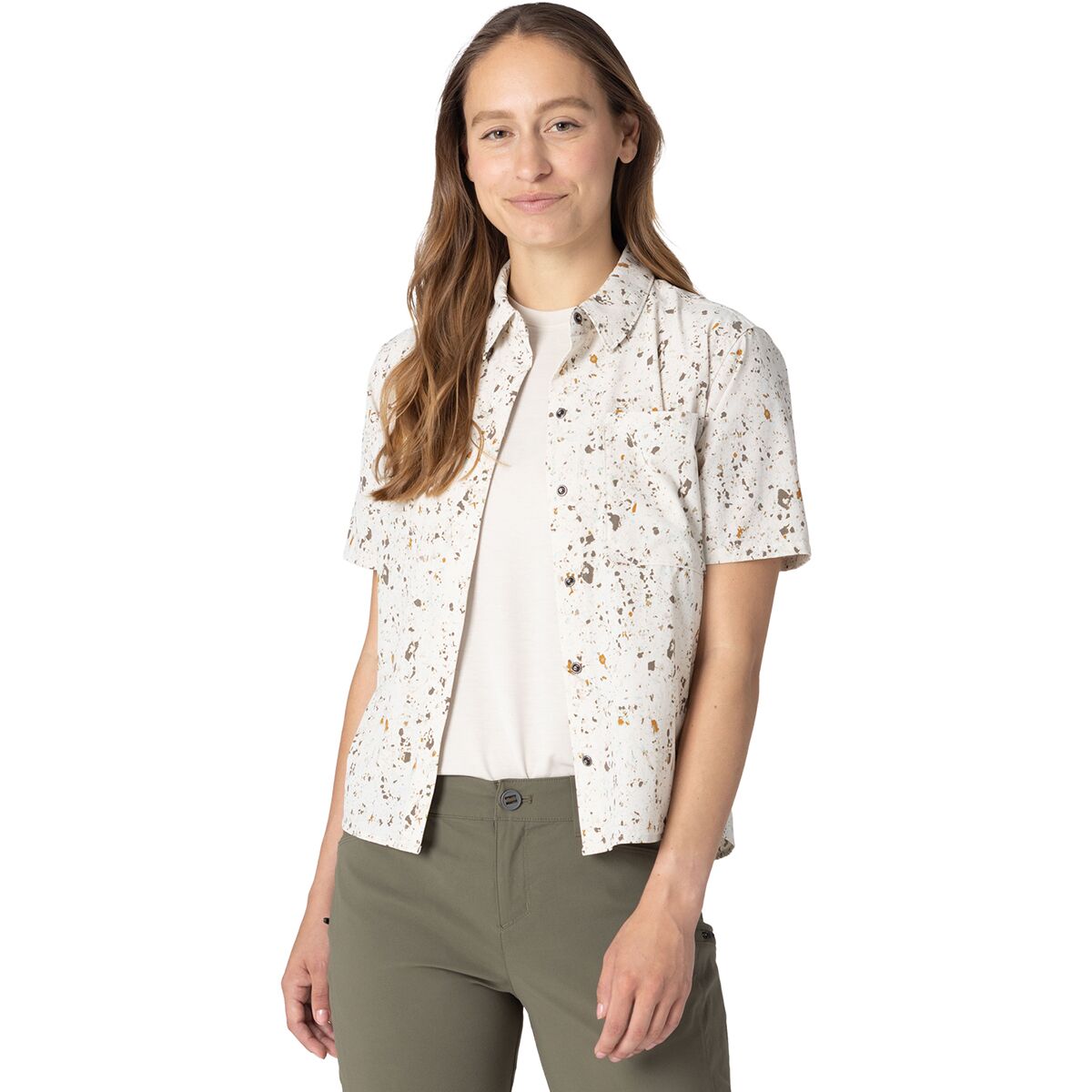 Image of Outdoor Research Astroman Short-Sleeve Sun Shirt - Women's Gravel Creekside Print, S