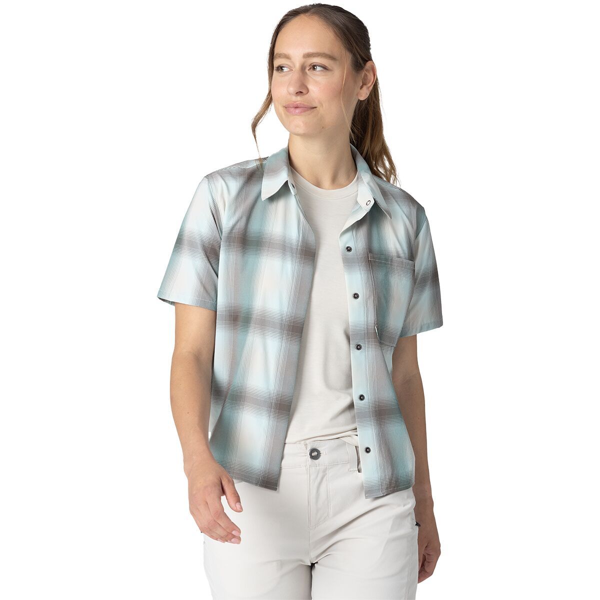 Image of Outdoor Research Astroman Short-Sleeve Sun Shirt - Women's Tidal Plaid, XS