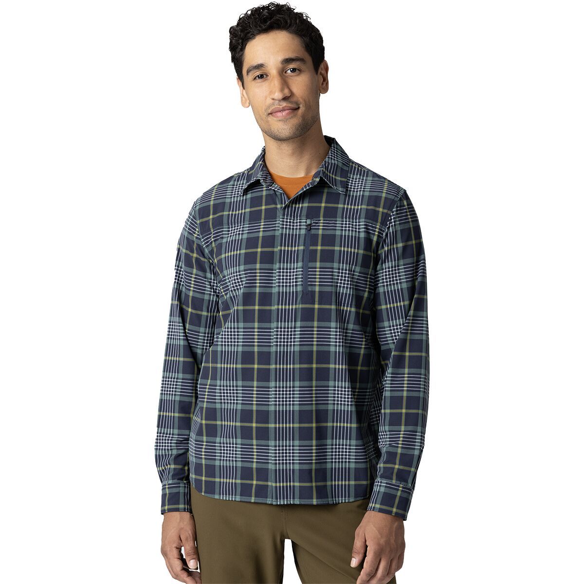 Image of Outdoor Research Astroman Long-Sleeve Sun Shirt - Men's Dark Navy Plaid, XL