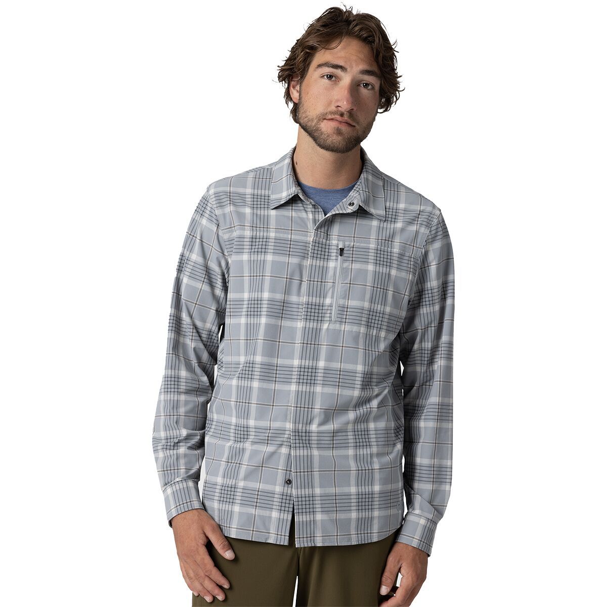 Image of Outdoor Research Astroman Long-Sleeve Sun Shirt - Men's Light Pewter Plaid, XS