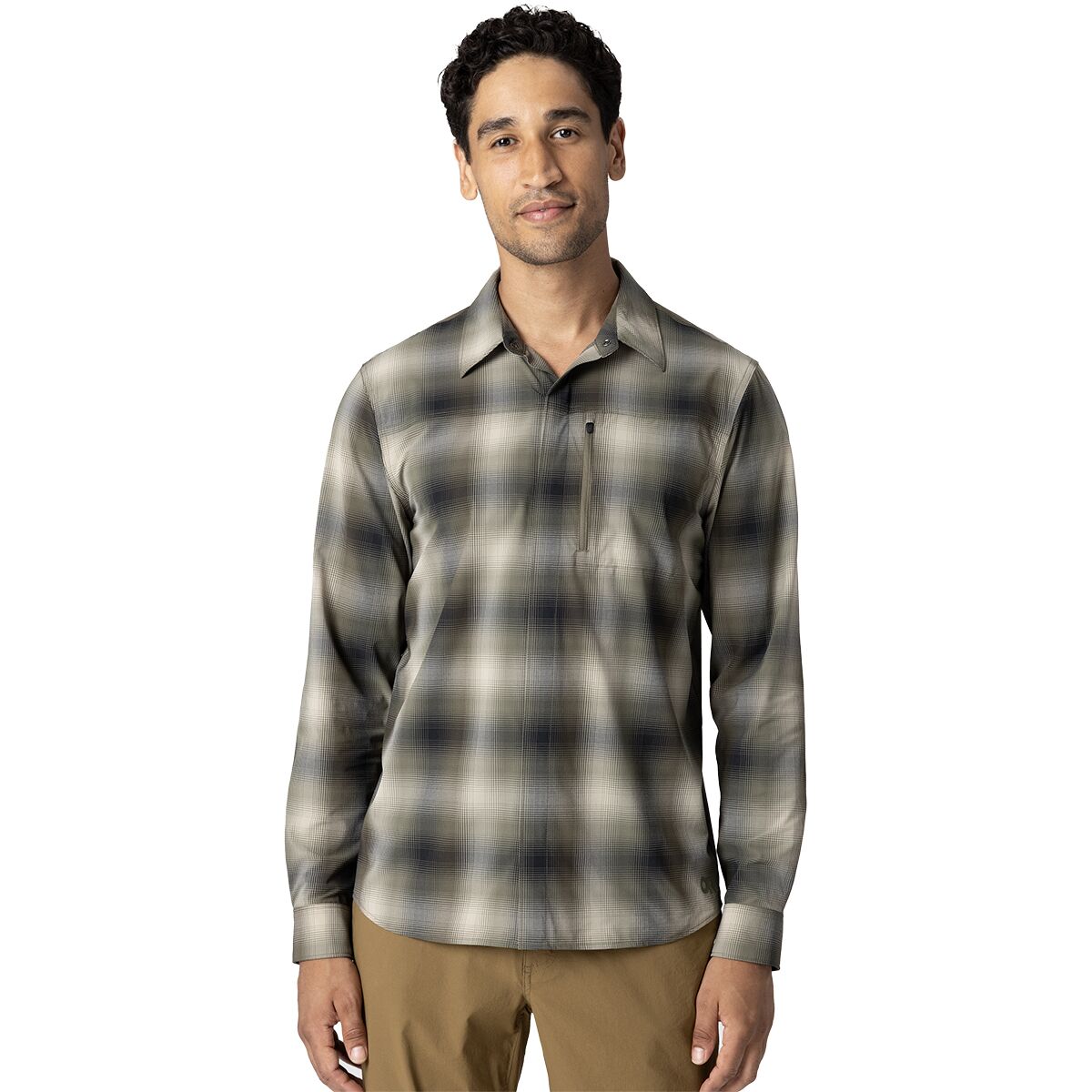 Image of Outdoor Research Astroman Long-Sleeve Sun Shirt - Men's Ranger Green Plaid, XS