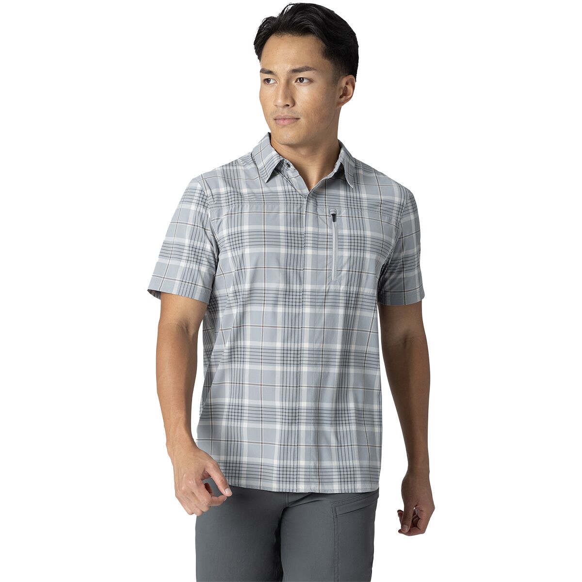 Image of Outdoor Research Astroman Short-Sleeve Sun Shirt - Men's Light Pewter Plaid, M
