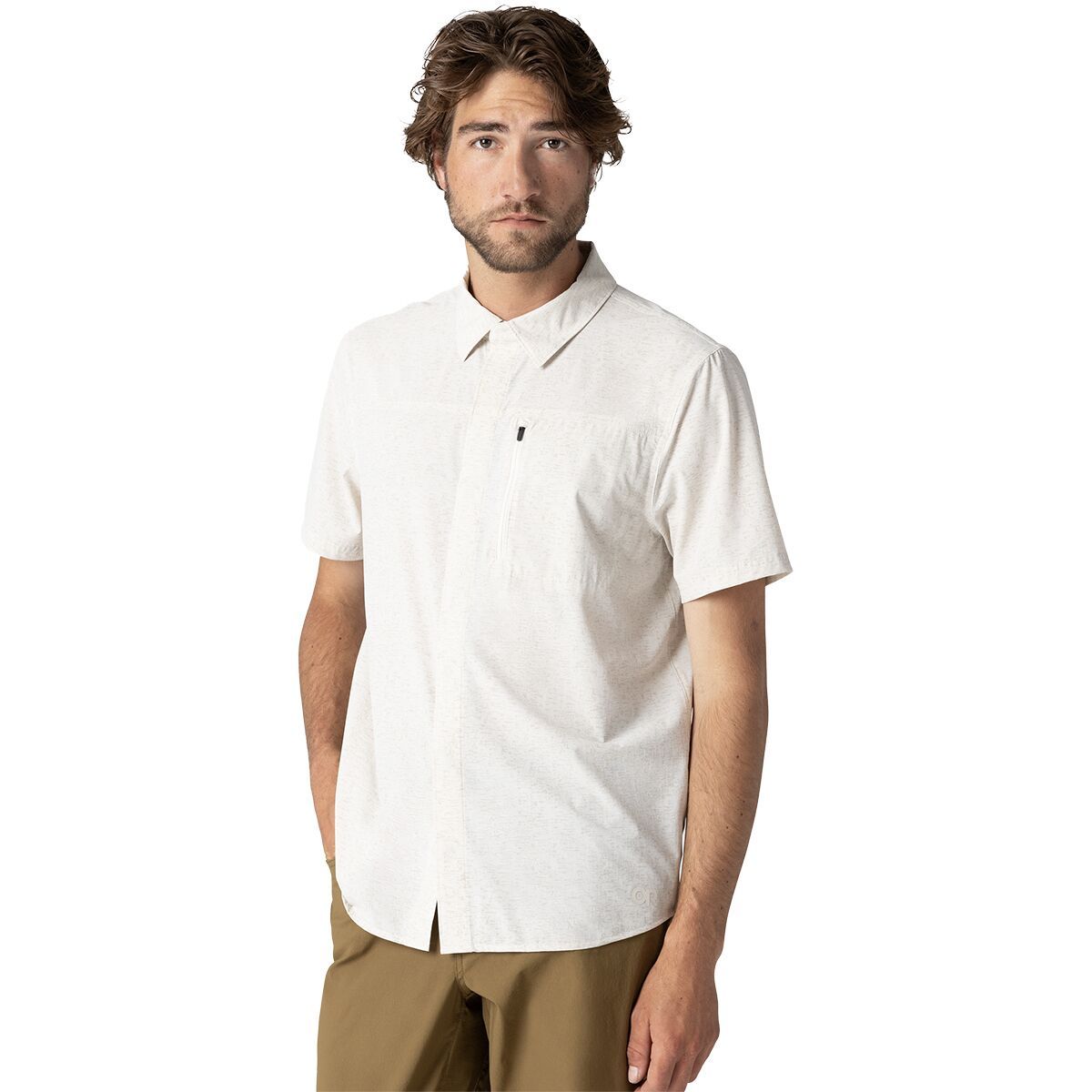 Image of Outdoor Research Astroman Short-Sleeve Sun Shirt - Men's Oyster Tamarack Print, 3XL