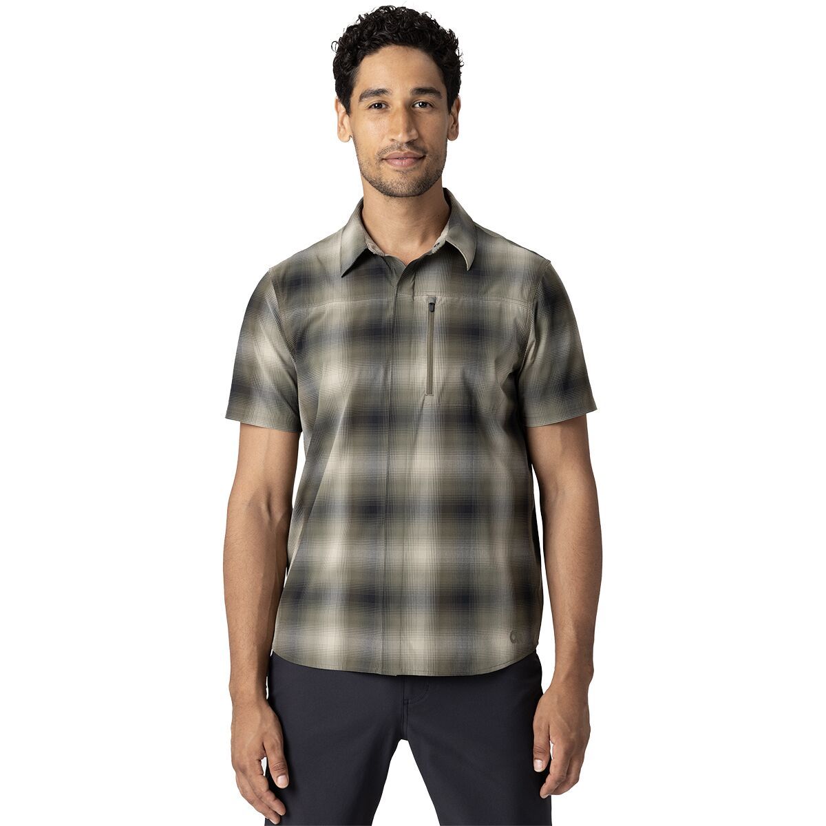 Image of Outdoor Research Astroman Short-Sleeve Sun Shirt - Men's Ranger Green Plaid, XS