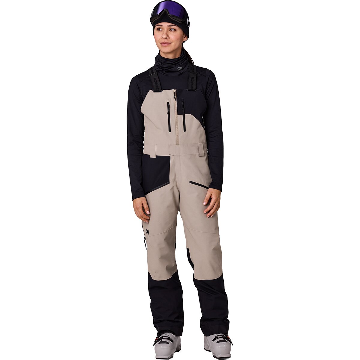 Image of Outdoor Research Powderverse Bib Pant - Women's Pro Khaki/Black, S/Reg