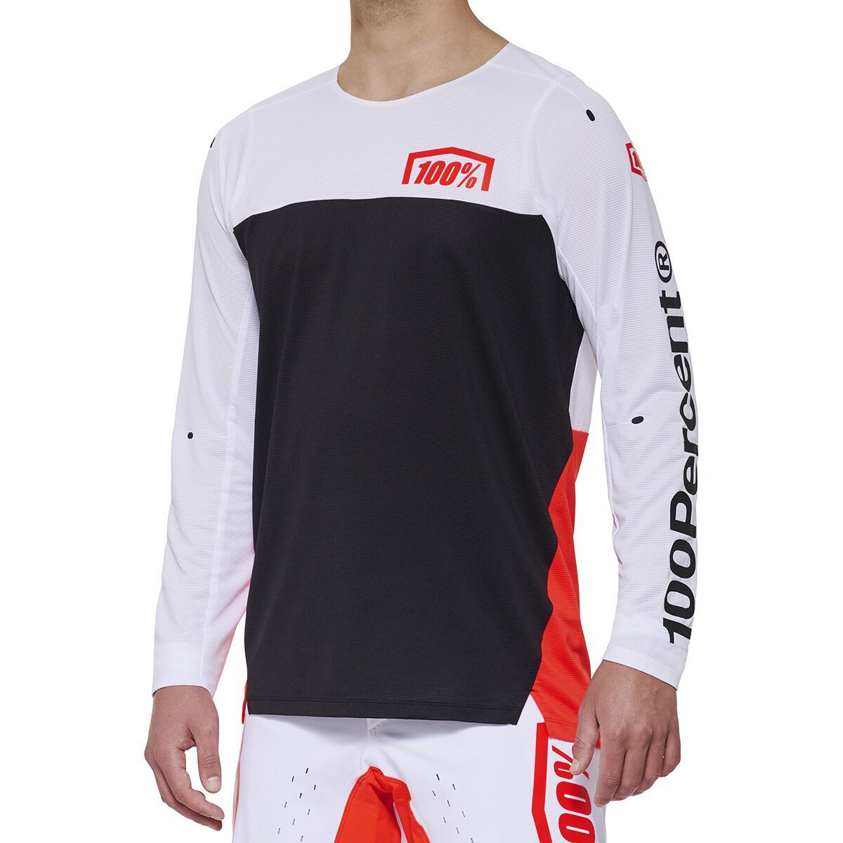 100% 100% R-Core X DH Long-Sleeve Jersey - Men's White/Red, S - $79.00 at Backcountry.com