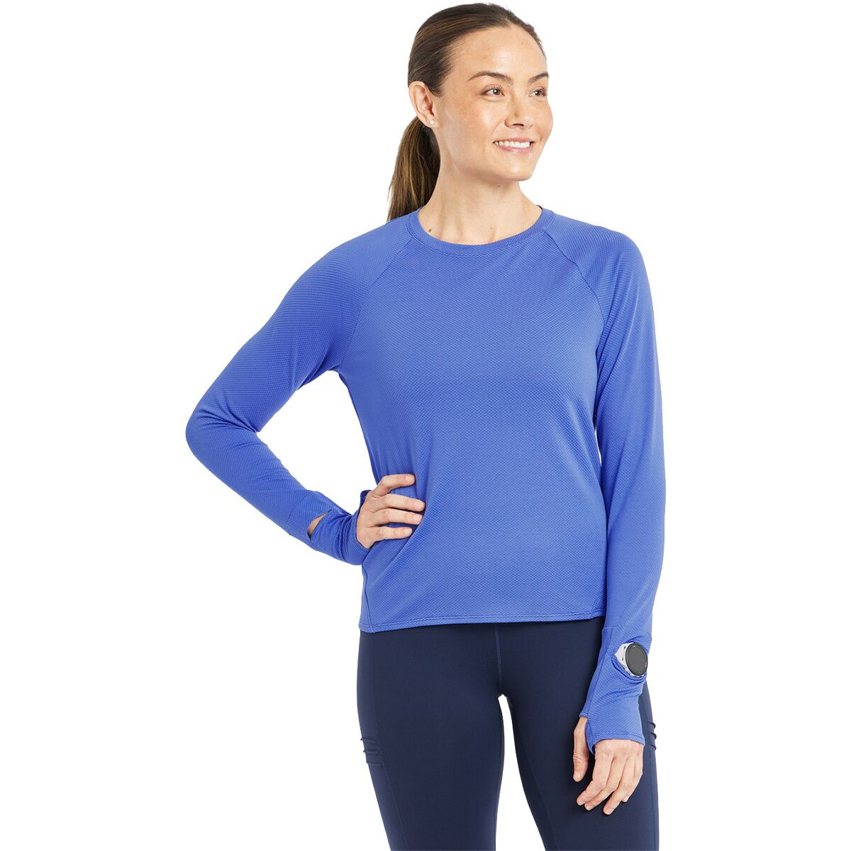 Image of Oiselle Flyout Long-Sleeve Shirt - Women's Blue Rapids, S