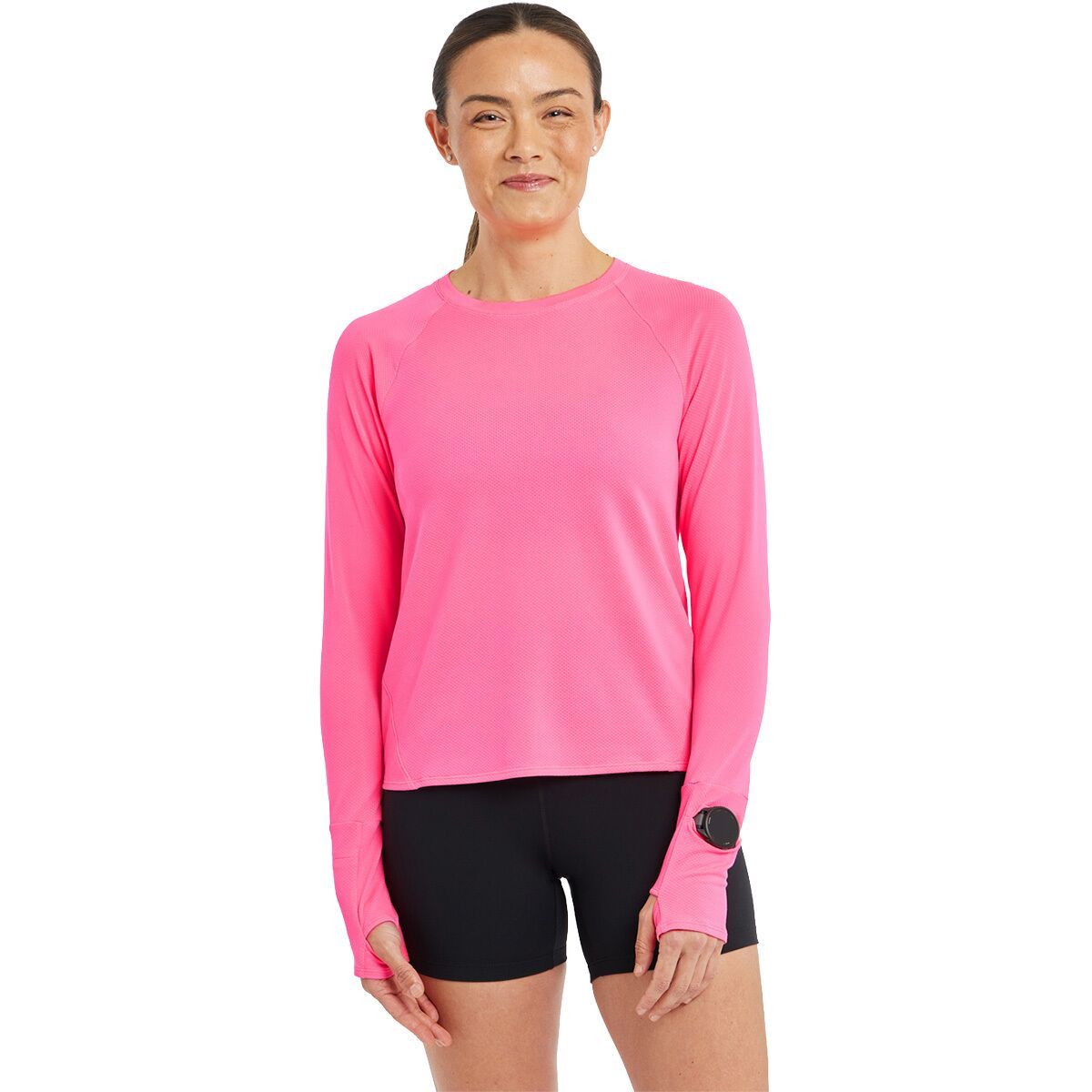 Image of Oiselle Flyout Long-Sleeve Shirt - Women's Neon Pink, M
