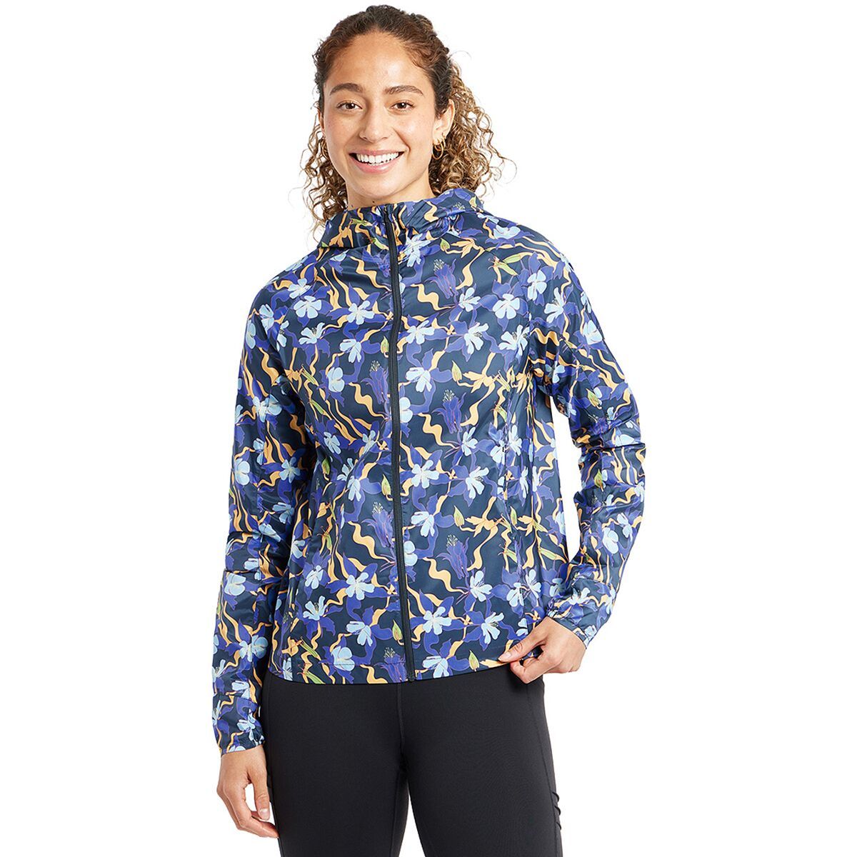 Image of Oiselle Whirlwind Jacket - Women's Ink Blue Aquila Bloom, S
