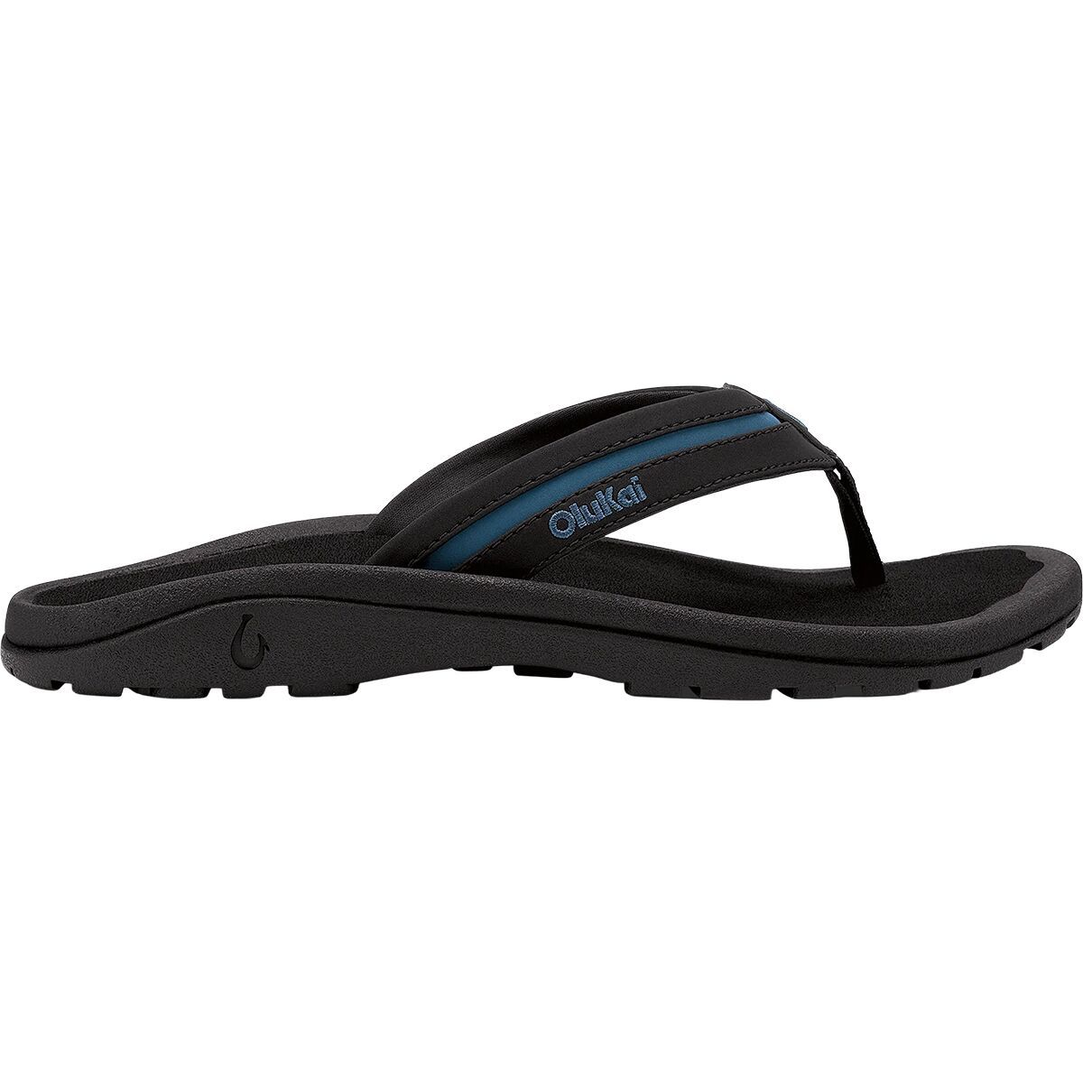 Image of Olukai Ohana Palua Flip Flop - Men's Black/Slate Blue, 8.0