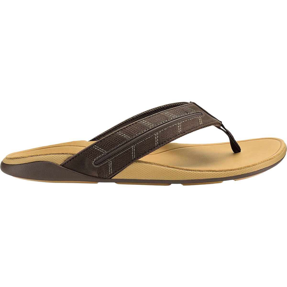 Image of Olukai Tuahine Palm Flip Flop - Men's Dark Java/Golden Sand, 12.0