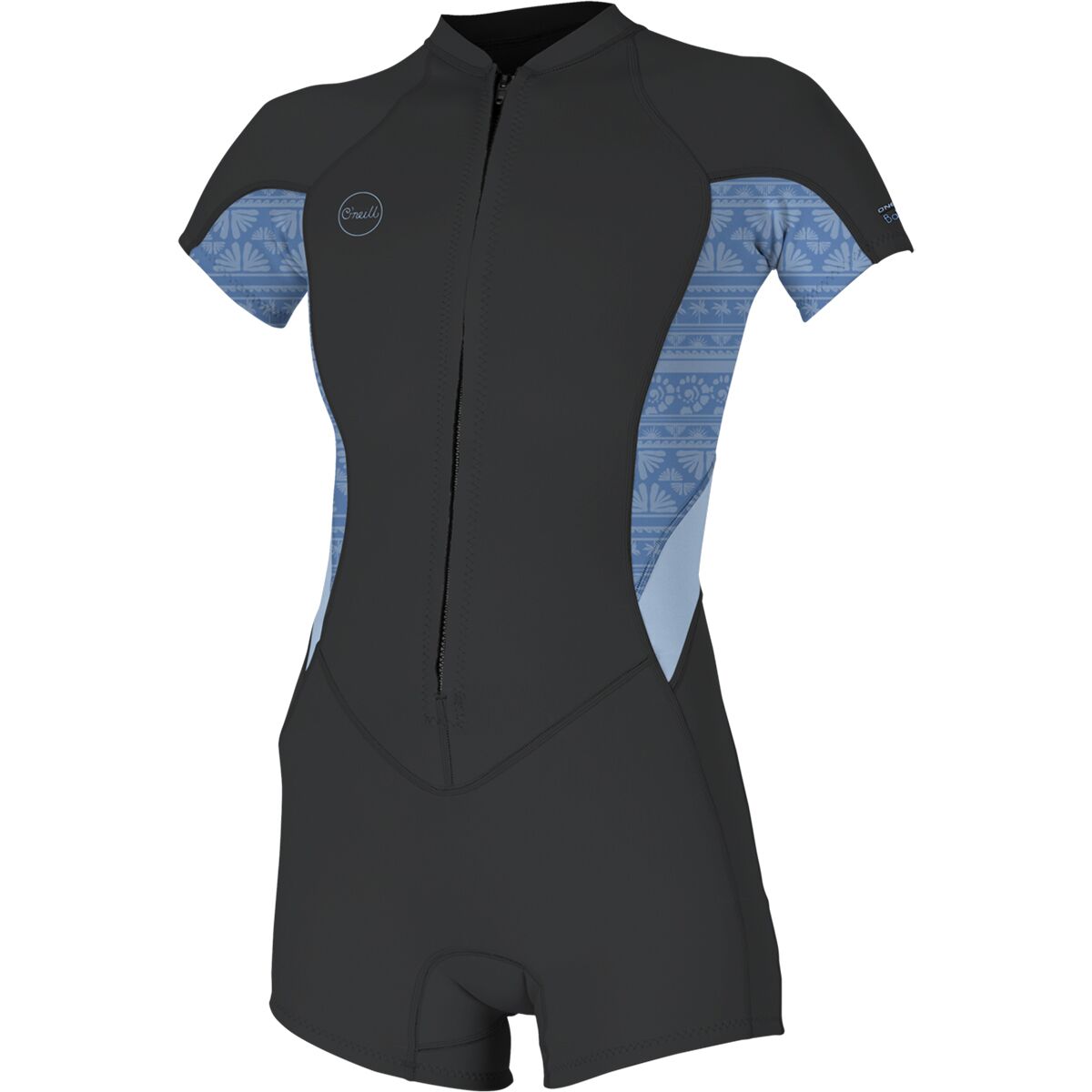 Image of O'Neill Bahia 2/1mm Front Zip Short-Sleeve Springsuit - Women's Tempsteel/Surfab/Chamblu, 10