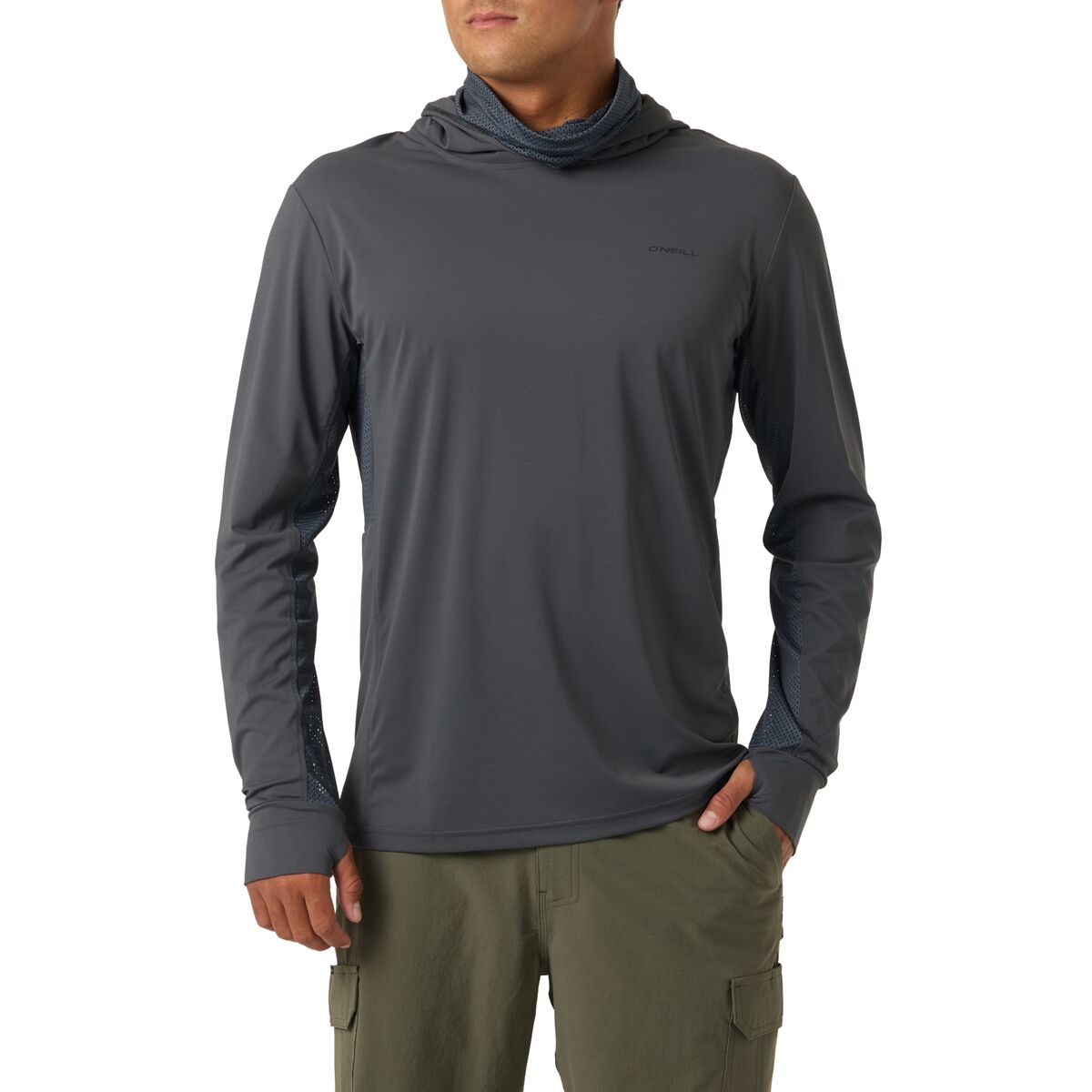 Image of O'Neill Trvlr UPF Elevated Hooded Long-Sleeve Shirt - Men's Dark Shadow, L