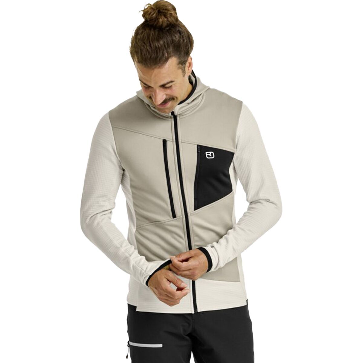 Image of Ortovox Fleece Grid Hooded Jacket - Men's White Chalk, M