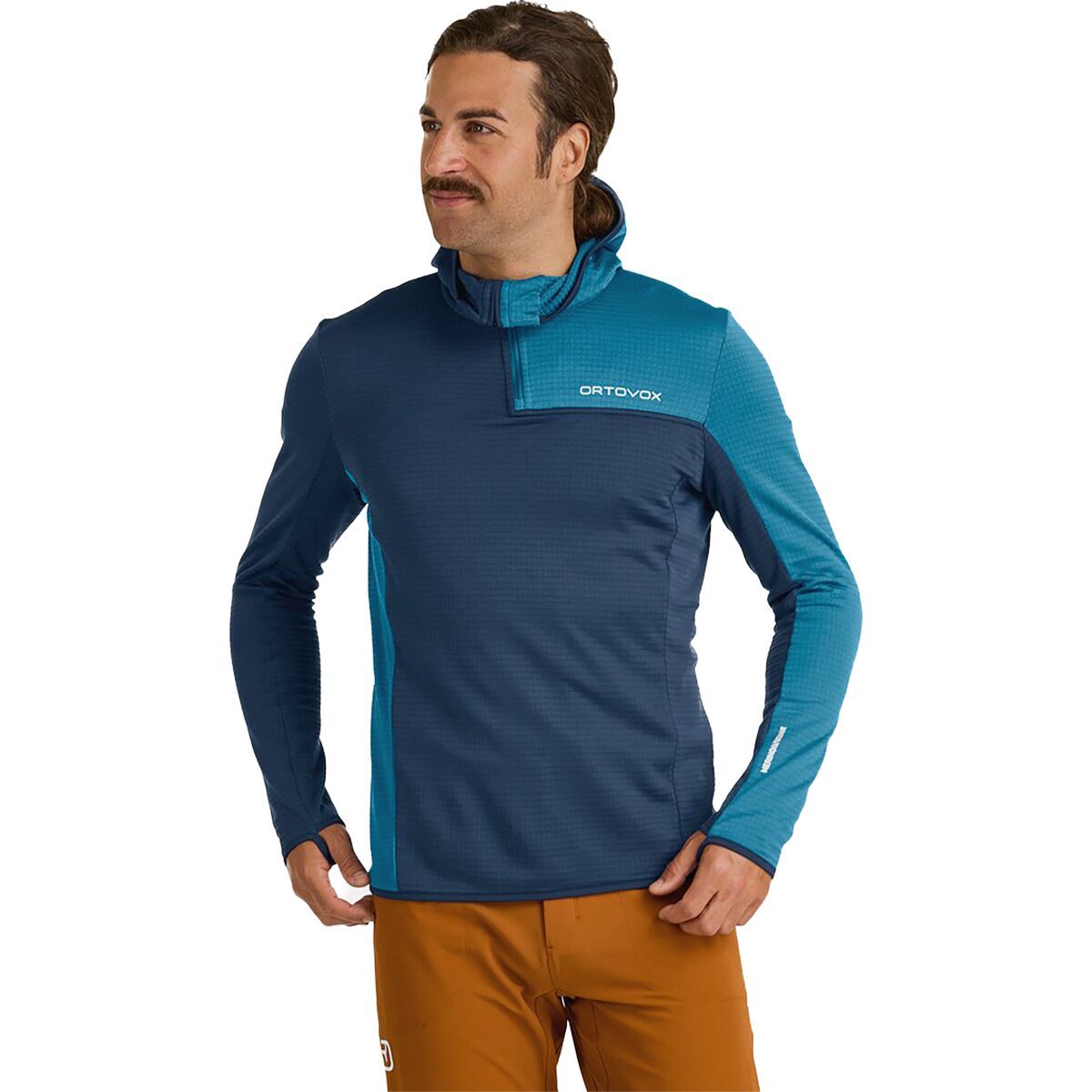 Image of Ortovox Fleece Light Grid ZN Hooded Jacket - Men's Deep Ocean, S