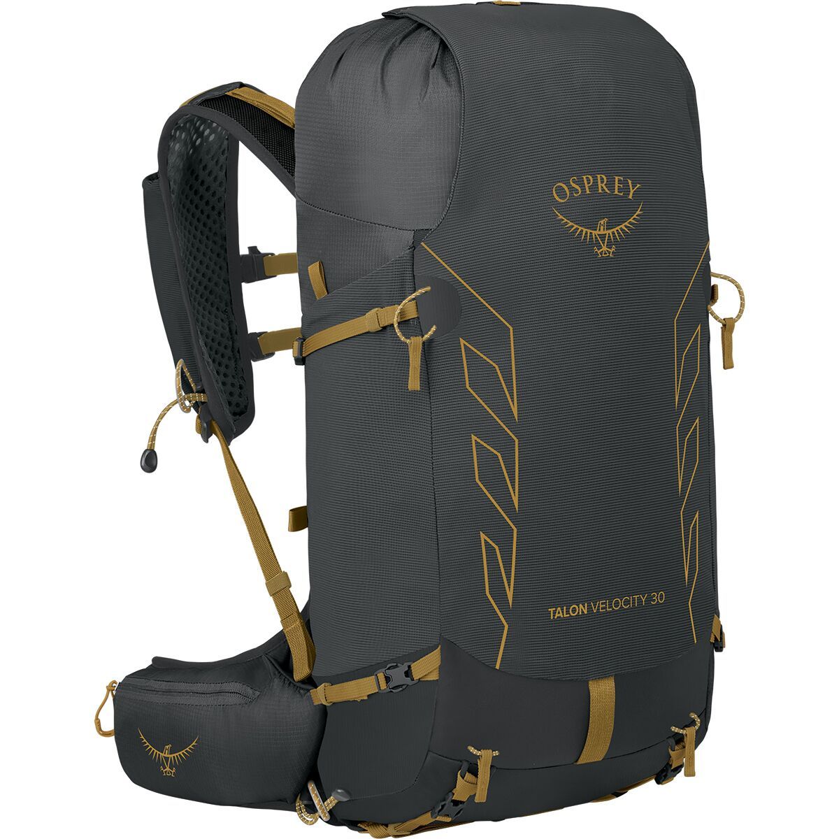 Image of Osprey Packs Talon Velocity 30L Backpack - Men's Dark Charcoal/Tumbleweed Yellow, L/XL