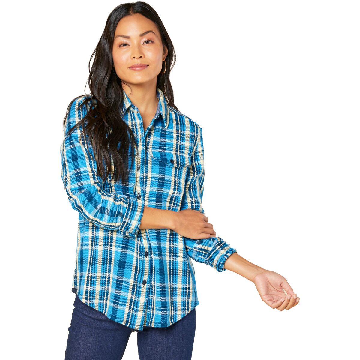 Chemise Flanelle Plaid Outerknown Coton Bio Blanc/bleu Taille M/L Femme - Neuf Avec étiquettes
